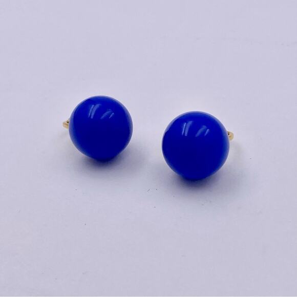 Vintage Cobalt Blue Plastic Orb Lever Back Earrings - Picture 1 of 9